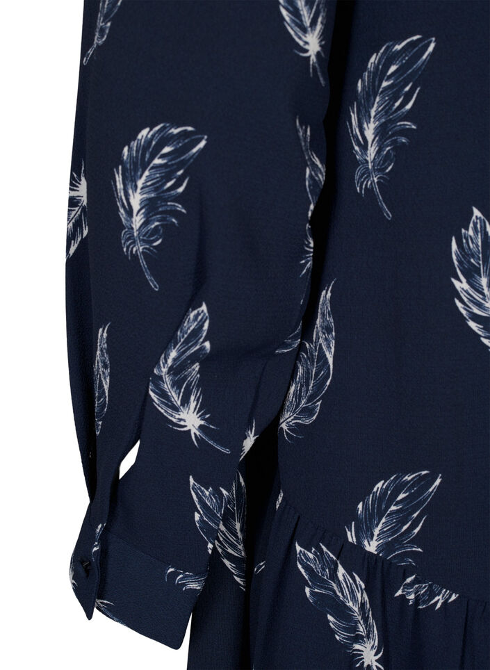 Midi-mekko pitkillä hihoilla, Navy B. Feather AOP, Packshot image number 3