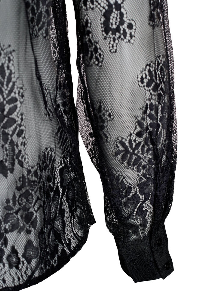 Läpinäkyvä pitkähihainen pitsipaita, Musta, Packshot image number 3