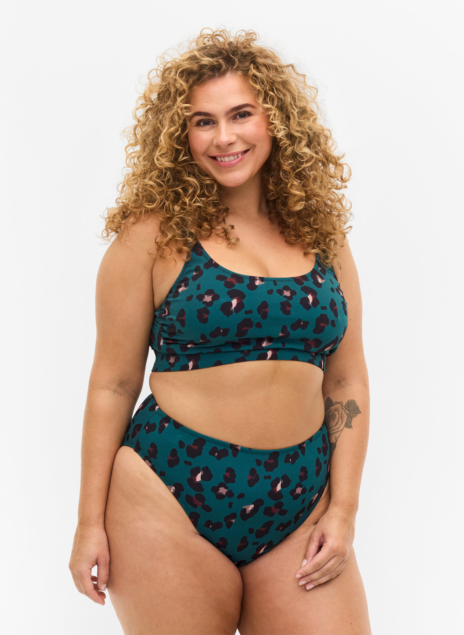 Zizzi Korkeavy&ouml;t&auml;r&ouml;inen bikinialaosa, Teal Leopard, Model image number 0