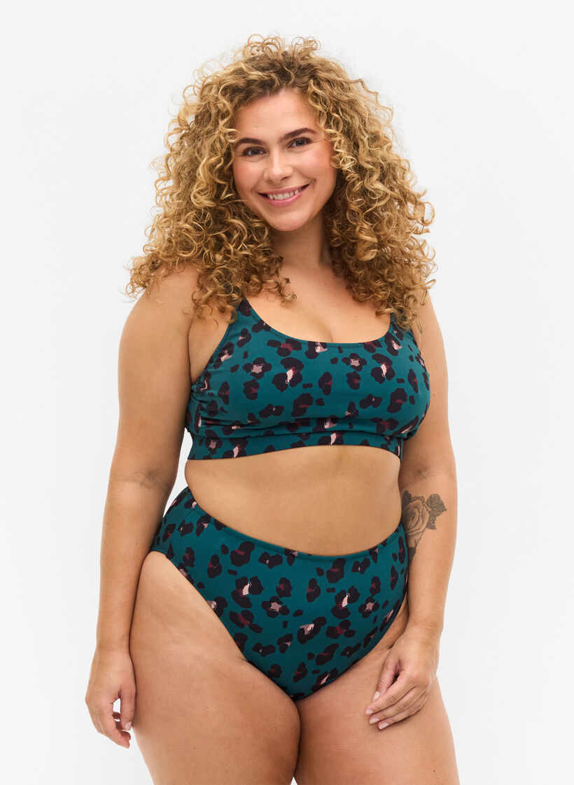 Korkeavyötäröinen bikinialaosa, Teal Leopard, Model image number 0