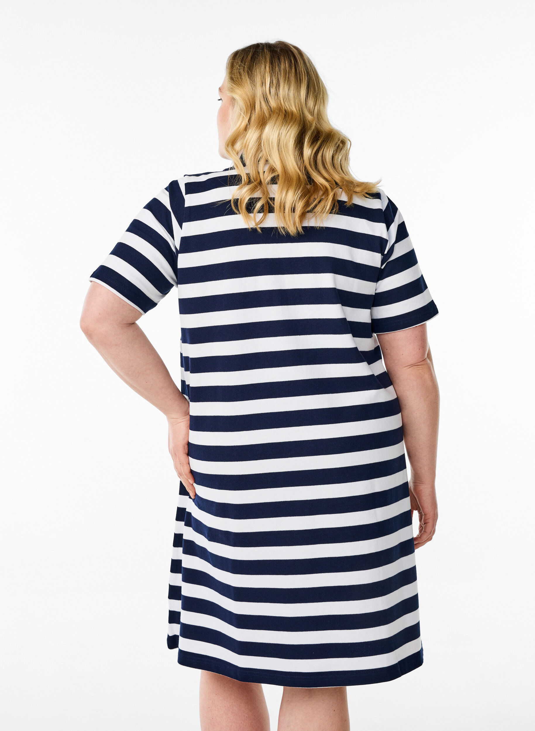 Zizzi Lyhyt A-linjainen poolomekko, Sininen, Model image number 2