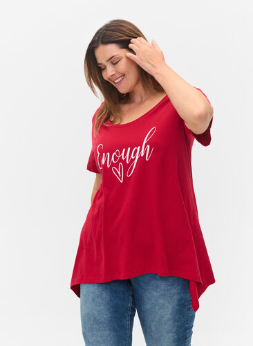 Lyhythihainen puuvillainen t-paita a-mallissa , Tango Red ENOUGH, Model image number 0