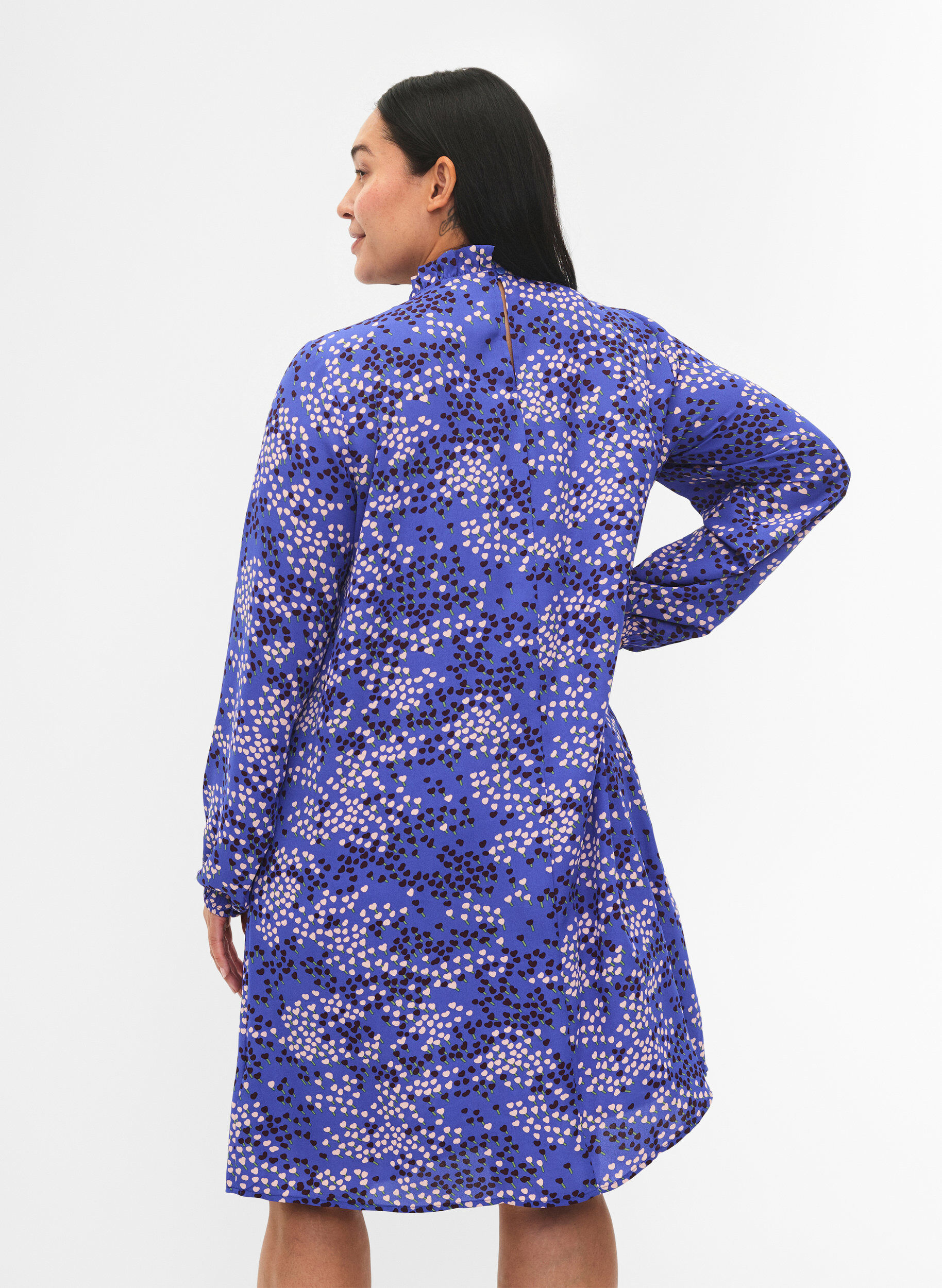 Zizzi FLASH - Pitk&auml;hihainen mekko kuosilla, Dazzling Blue AOP, Model image number 1