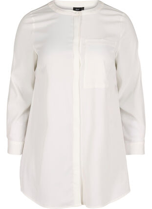 Pitkä yksivärinen paita rintataskulla, Warm Off-white, Packshot image number 0