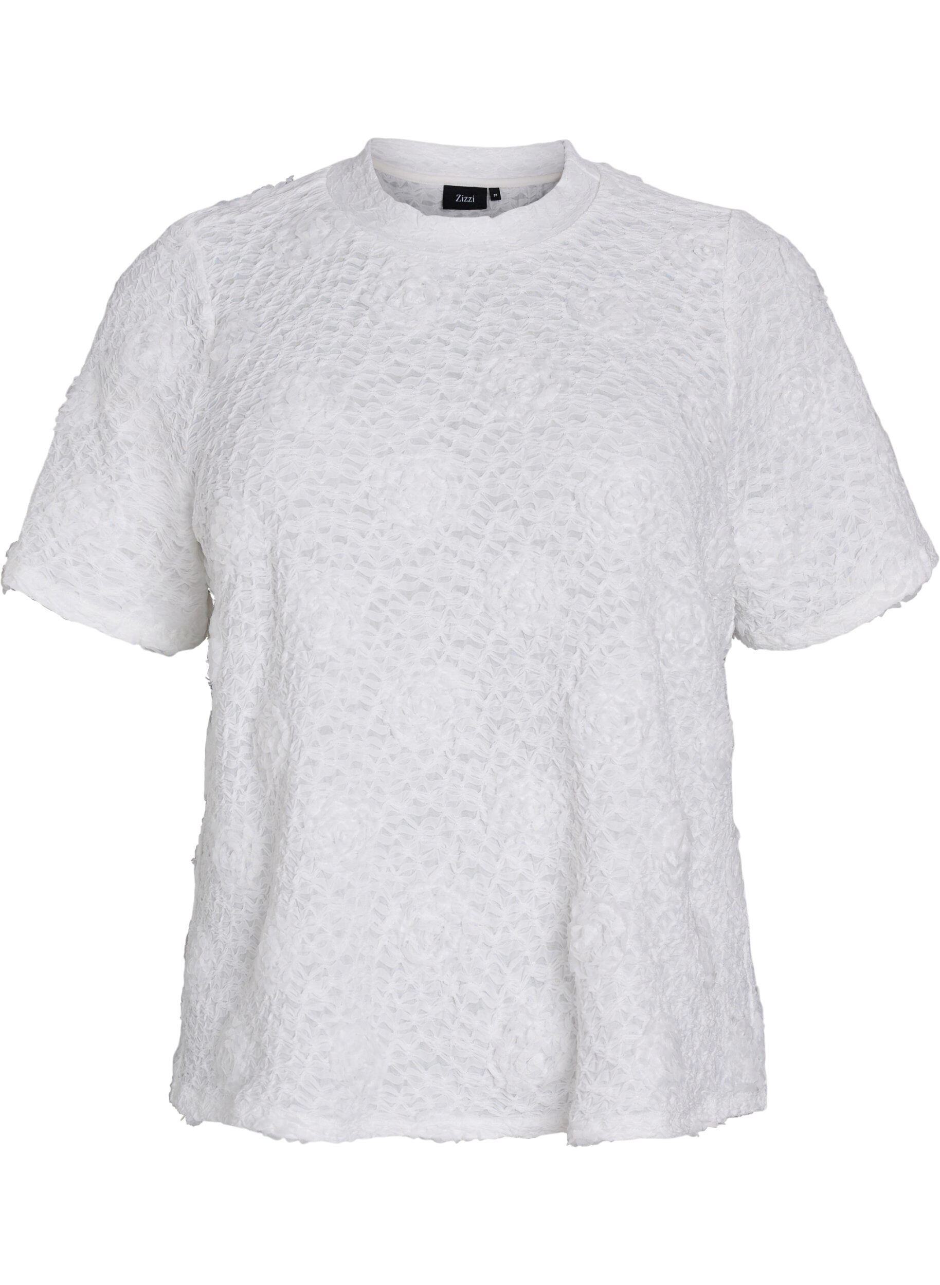 Pusero, jossa on 3D-kukkia ja lyhyet hihat