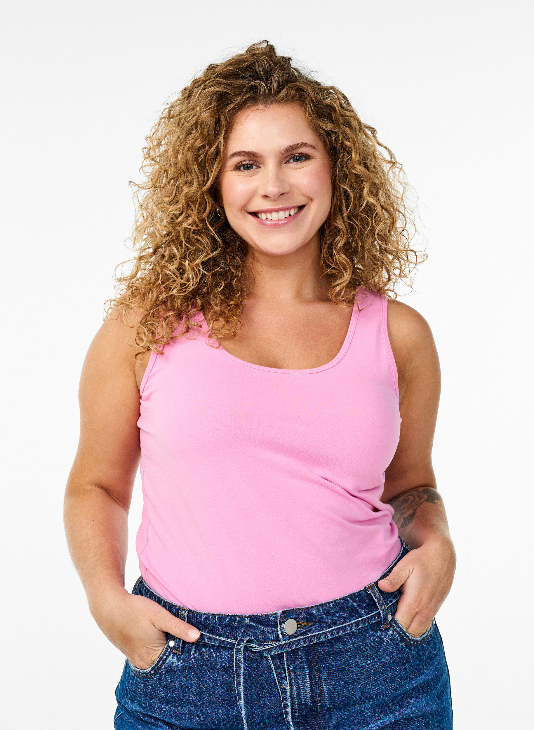 ZizziYksiv&auml;rinen perus paita puuvillasta, Vaaleanpunainen, Model image number 0