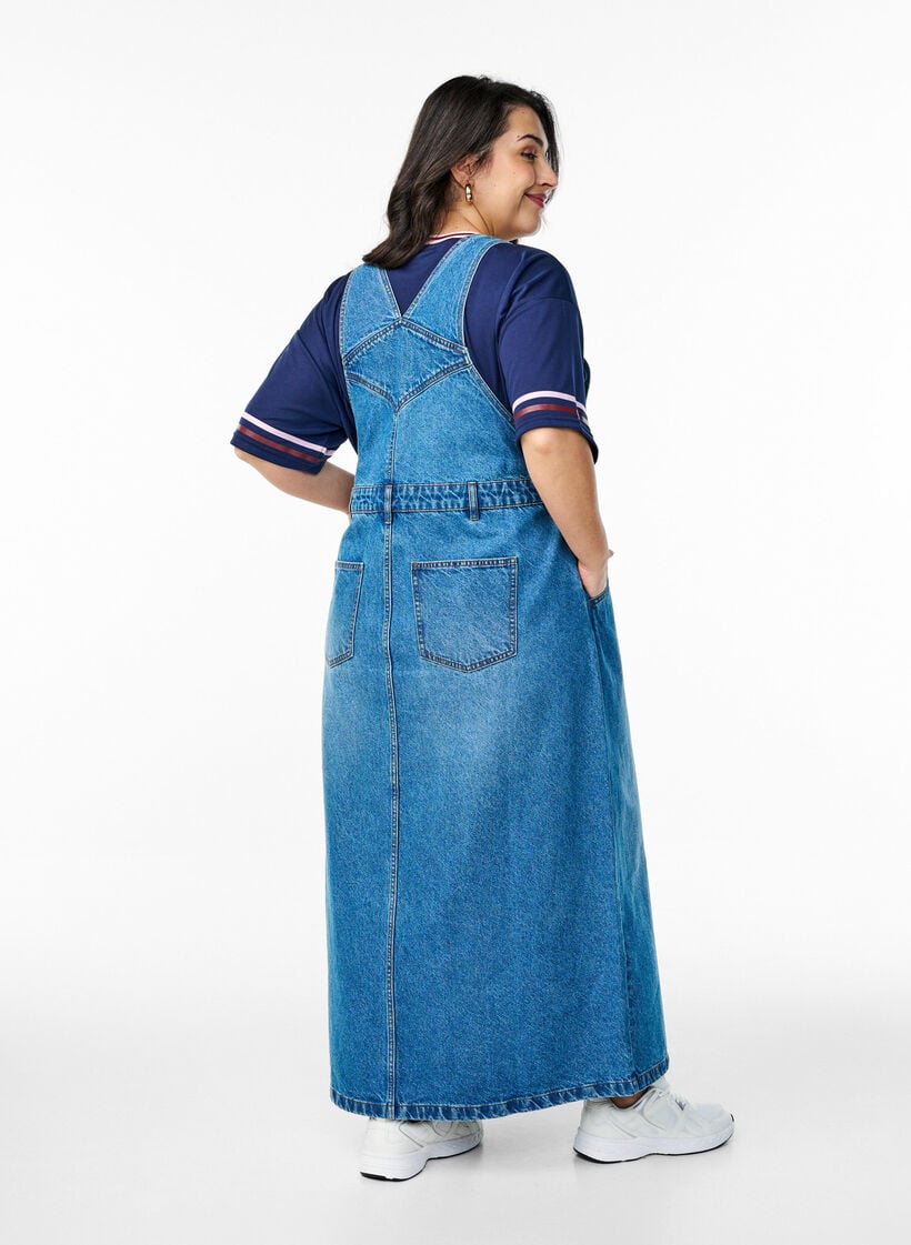 Midi-farkkumekko henkseleillä, Blue Denim, Model image number 1