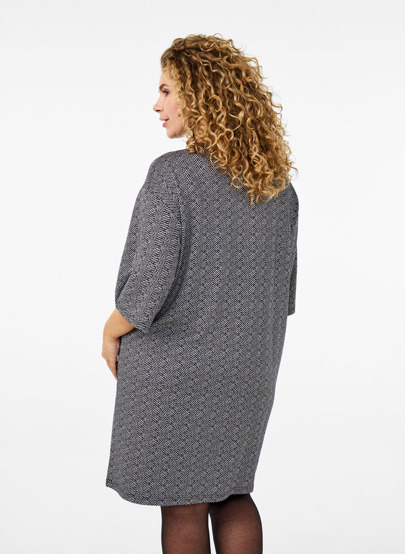 Kuvioitu mekko 3/4-hihoilla, Sininen, Model image number 2