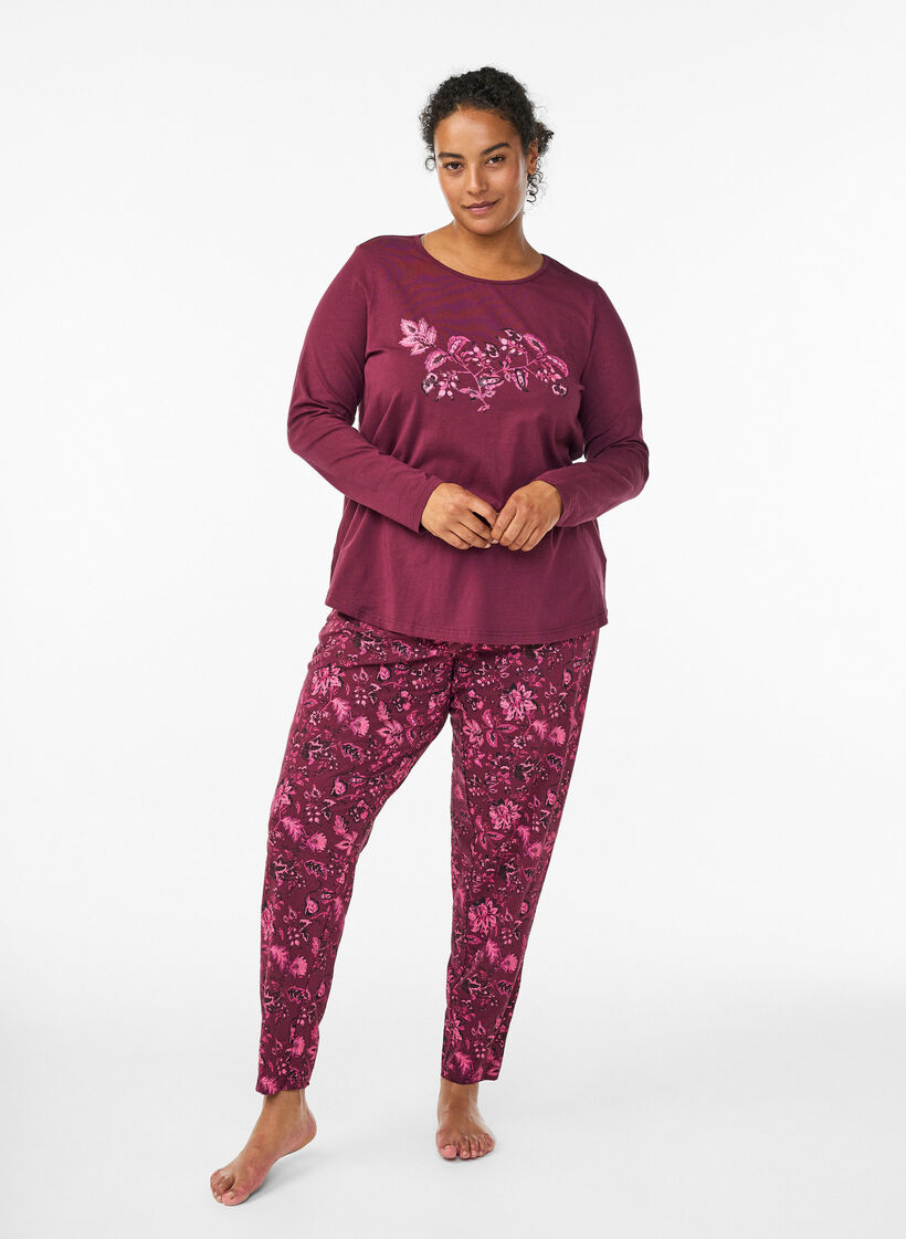 Puuvillainen yöpaita etupainatuksella, Tumma Bordeaux, Model image number 1