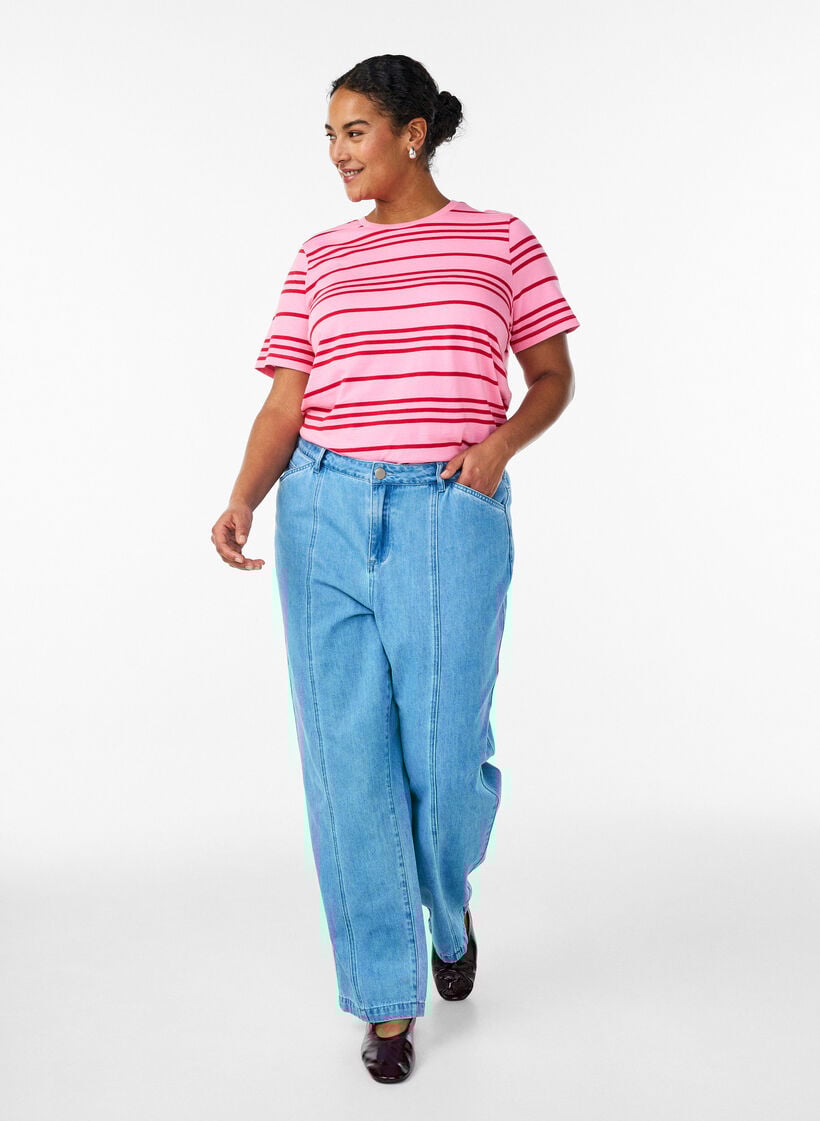 Raidallinen puuvilla-t-paita, Vaaleanpunainen, Model image number 1