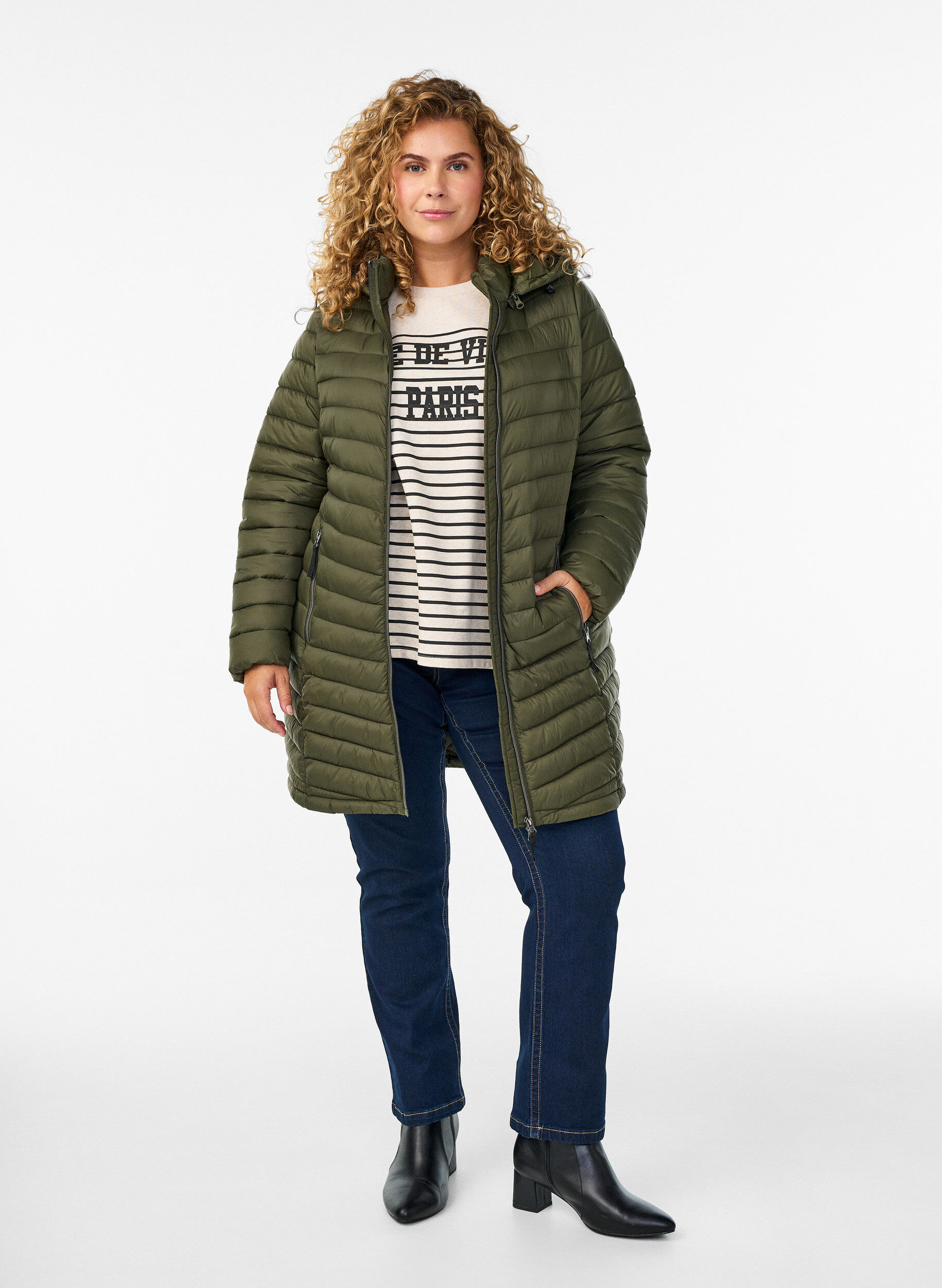 ZizziKevyt takki taskuilla ja irrotettavalla hupulla, Vihre&auml;, Model image number 1