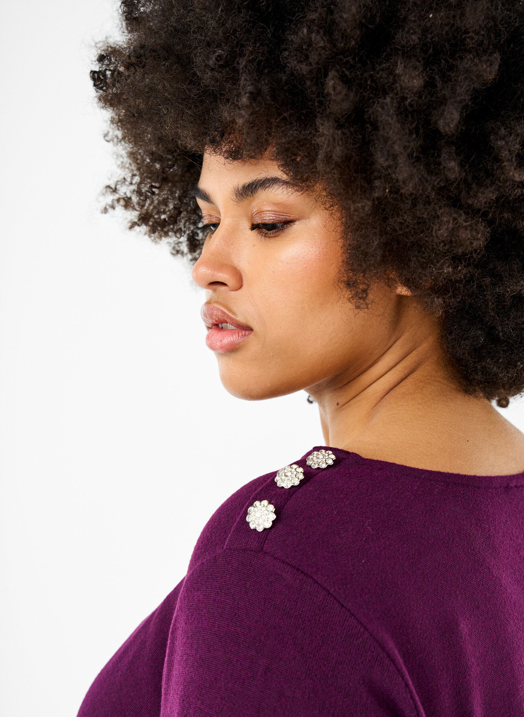 Zizzi Paljettipusero koristeellisilla napeilla, Violetti, Model image number 3