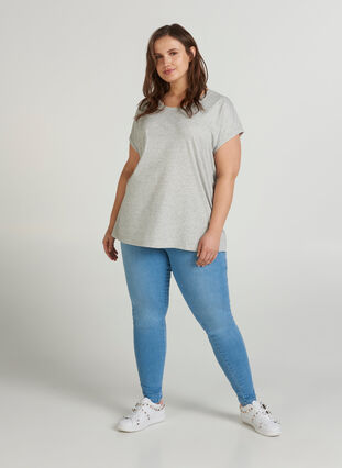 Meleerattu puuvillainen t-paita, Light Grey Melange, Model image number 2