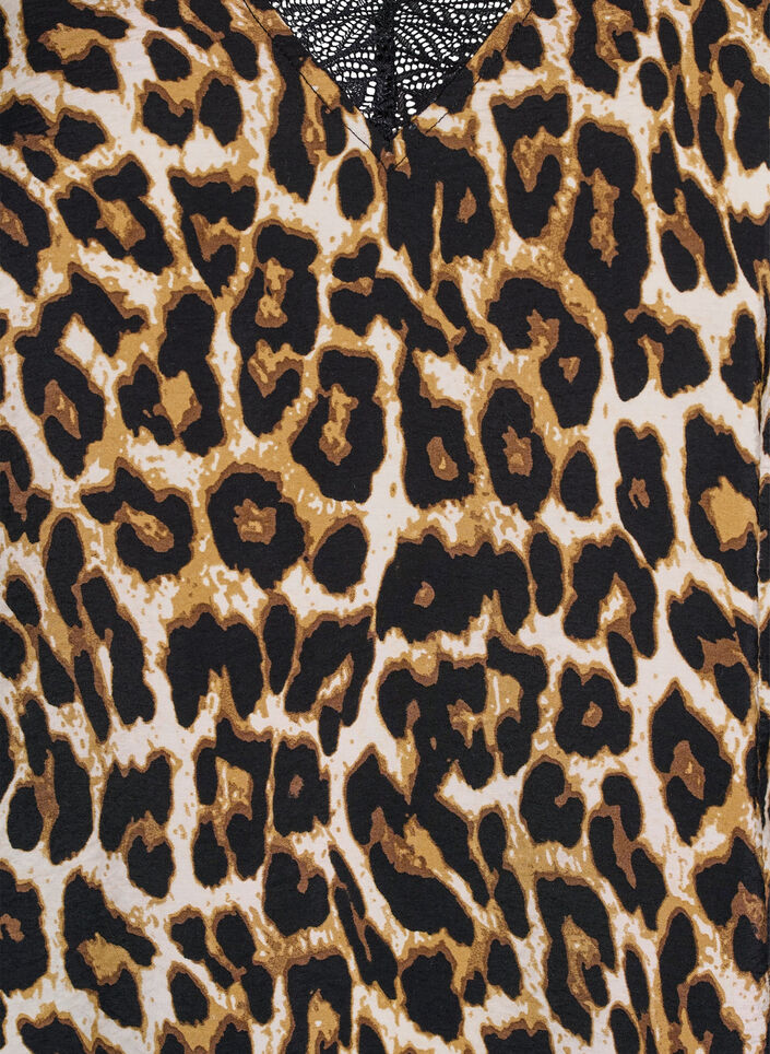 Lyhythihainen viskoosipusero, jossa on pitsikoristeet, Ruskea, Packshot image number 2