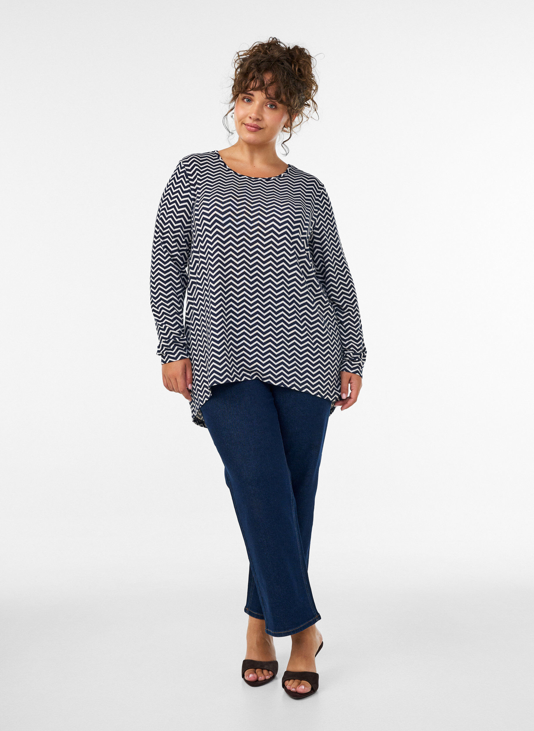ZizziPitk&auml;hihainen kuviollinen pusero, Sininen, Model image number 1
