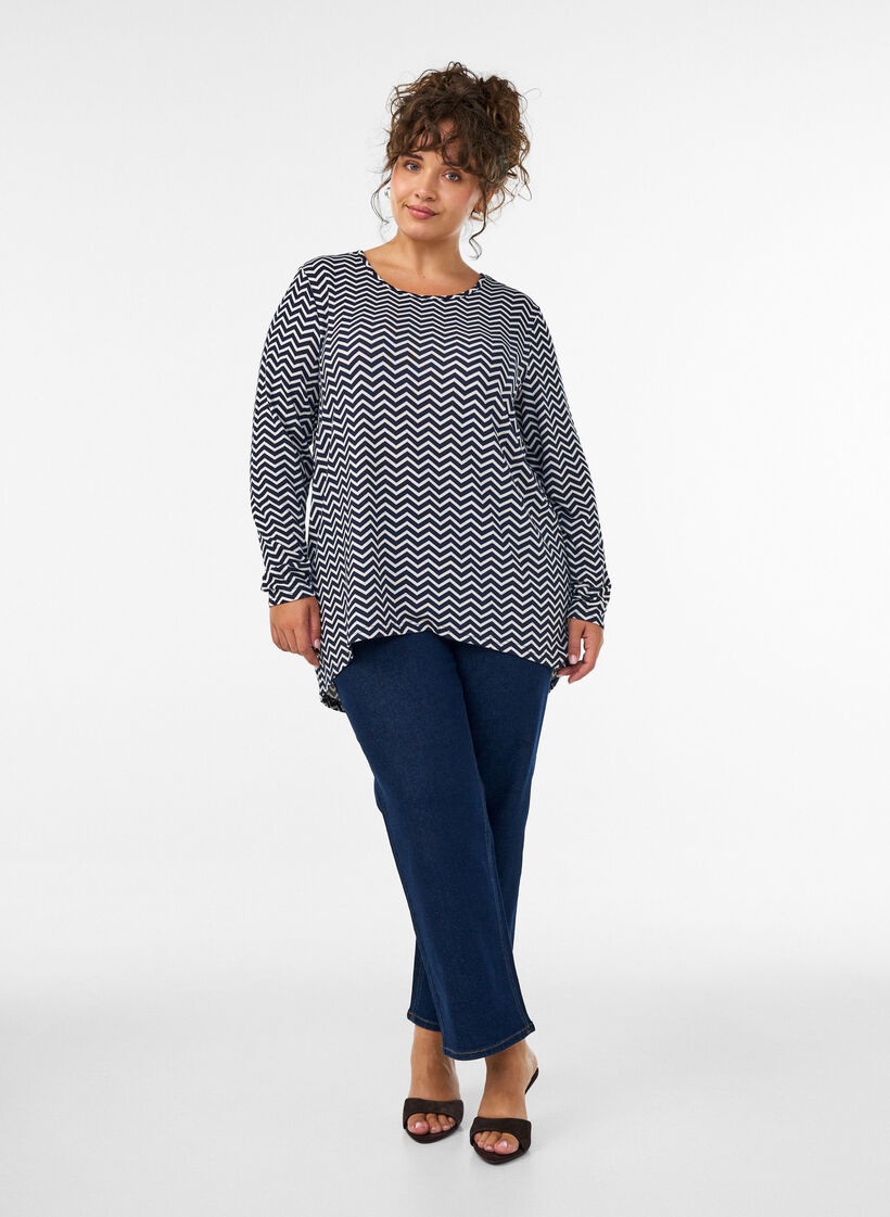 Pitk&auml;hihainen kuviollinen pusero, Sininen, Model image number 1