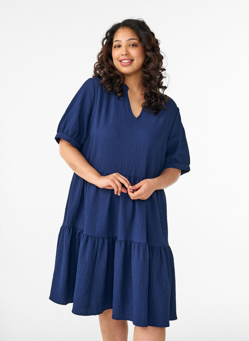 Lyhyt A-linjainen mekko, Sininen, Model image number 0