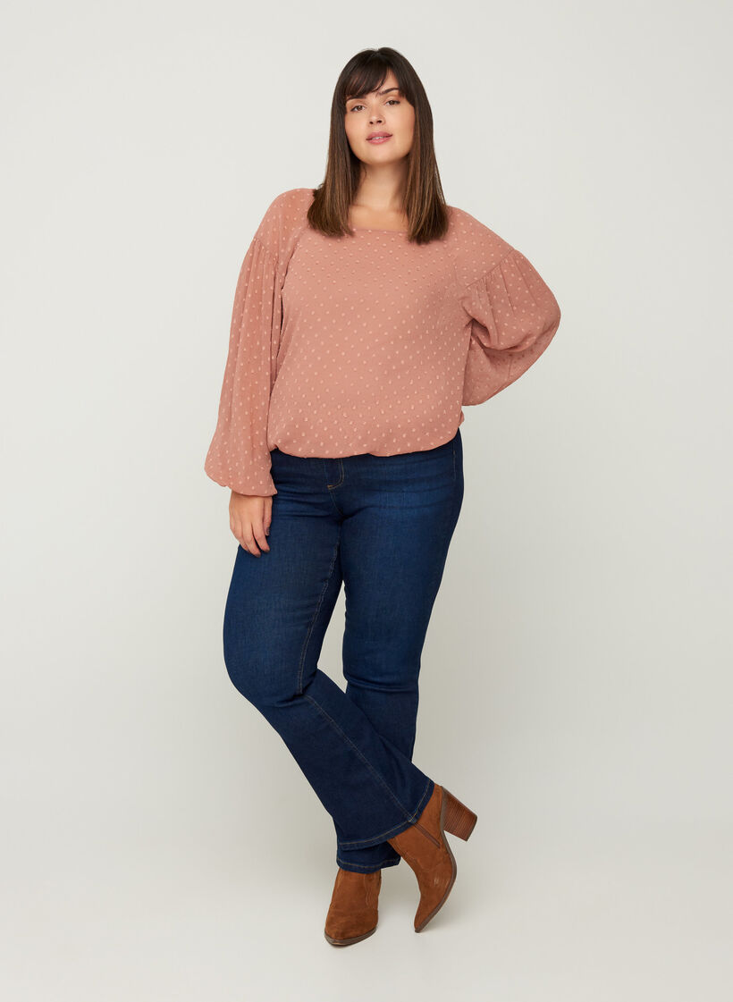 Pitkähihainen mesh-pusero smokkirypytyksellä, Burlwood, Model image number 3