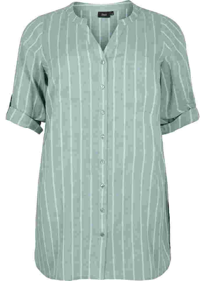 Raidallinen paita v-aukolla, Balsam Green Stripe, Packshot image number 0