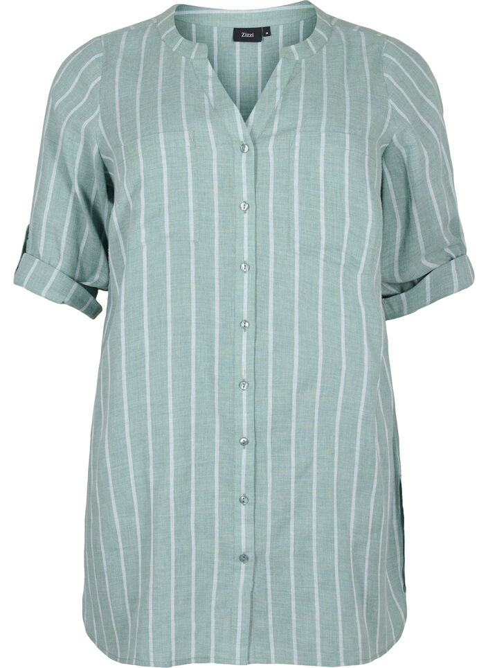 Raidallinen paita v-aukolla, Balsam Green Stripe, Packshot image number 0