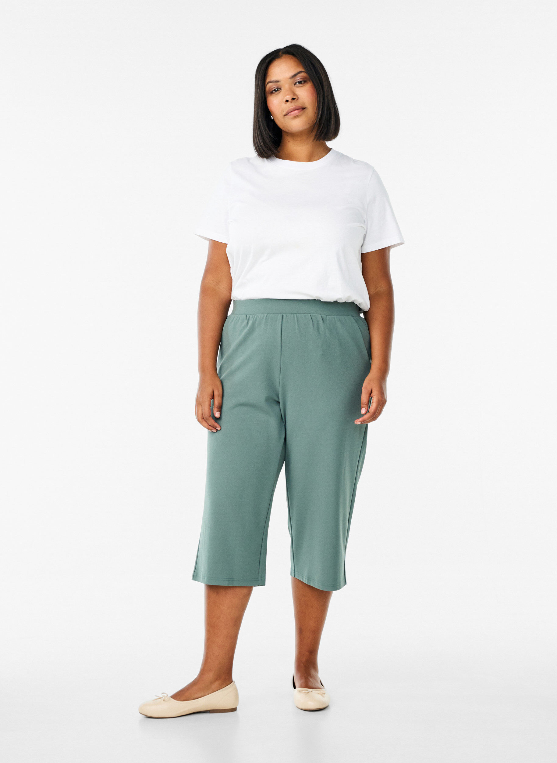 Zizzi Korkeavy&ouml;t&auml;r&ouml;iset polvihousut rennolla istuvuudella, Vihre&auml;, Model image number 0