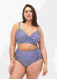 Raidallinen bikinialaosa korkealla vyötäröllä, Blue Striped, Model