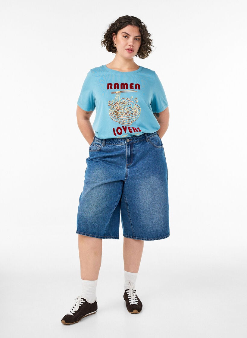 Puuvillainen T-paita printill&auml;, Sininen, Model image number 1