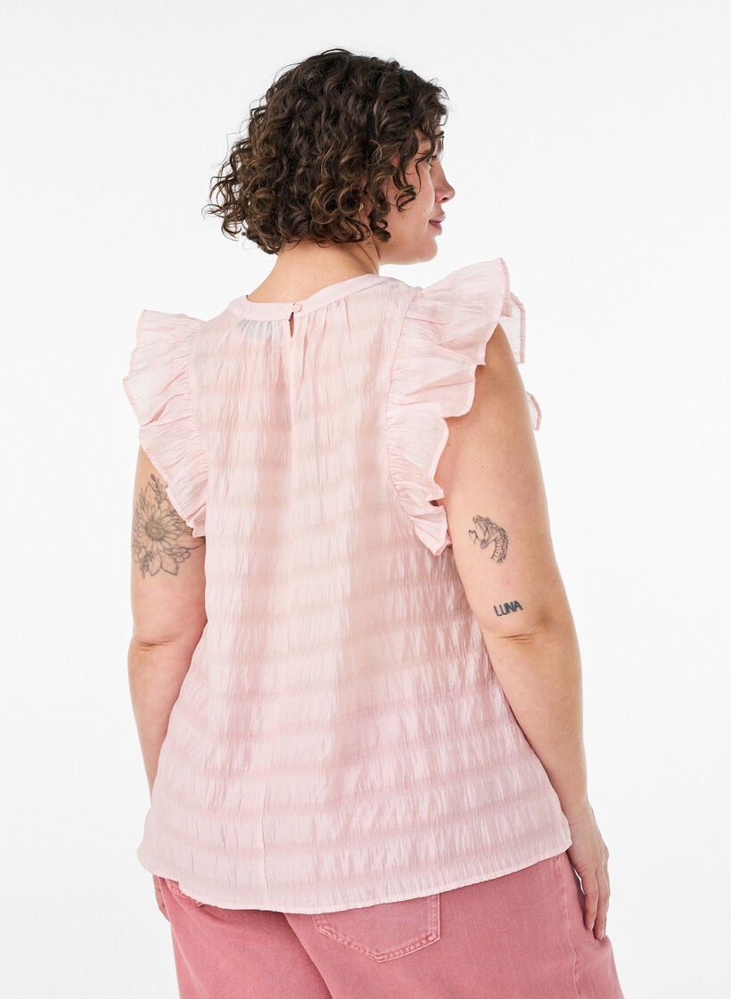 Hihaton pusero tekstuurilla ja r&ouml;yhel&ouml;ill&auml;, Vaaleanpunainen, Model image number 2