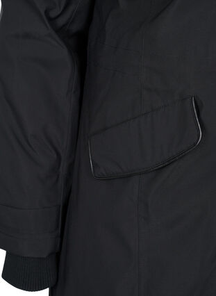 Vedenpitävä talvitakki hupulla ja taskuilla, Black, Packshot image number 3