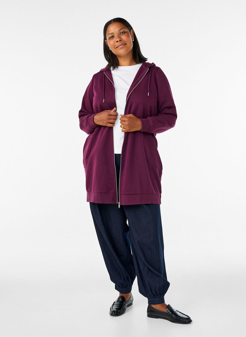 Pitk&auml; huppari vetoketjulla ja taskuilla, Violetti, Model image number 1