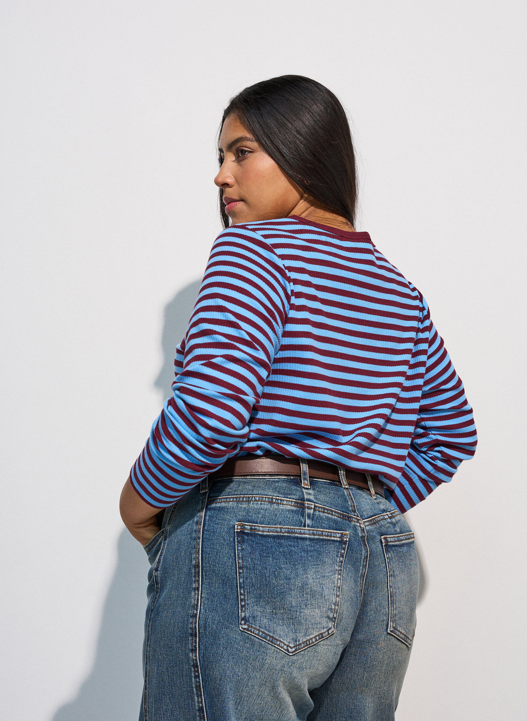 ZizziRaidallinen pusero pitkill&auml; hihoilla, Sininen, Model image number 2