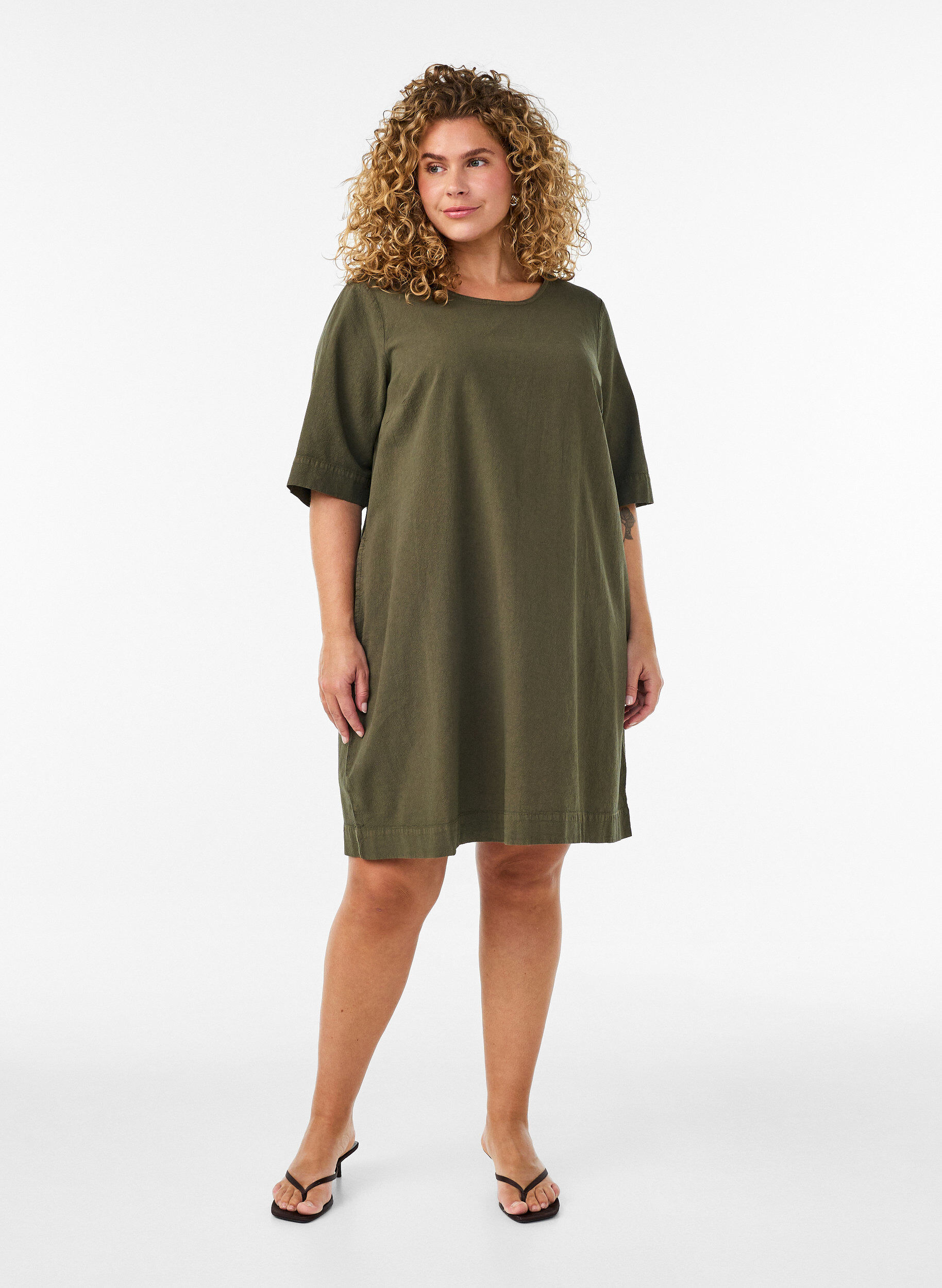 ZizziPuuvillamekko lyhyill&auml; hihoilla ja taskuilla, Vihre&auml;, Model image number 1