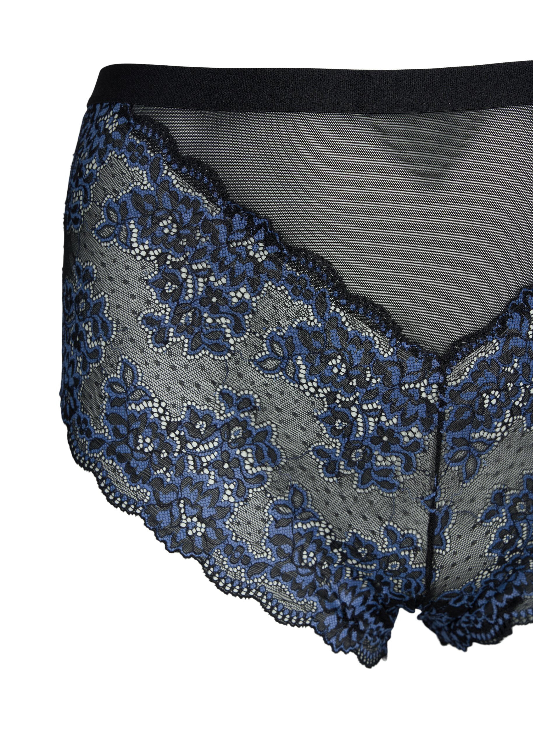 Zizzi Pitsialushousut korkealla vy&ouml;t&auml;r&ouml;ll&auml;, Black w. blue lace, Packshot image number 2