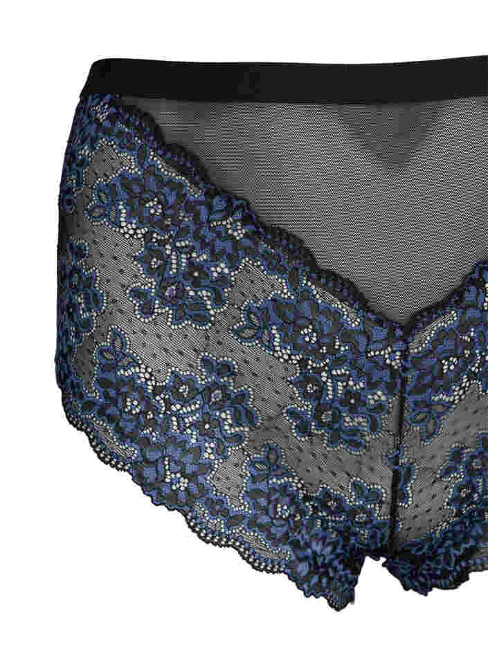 Pitsialushousut korkealla vyötäröllä, Black w. blue lace, Packshot image number 2