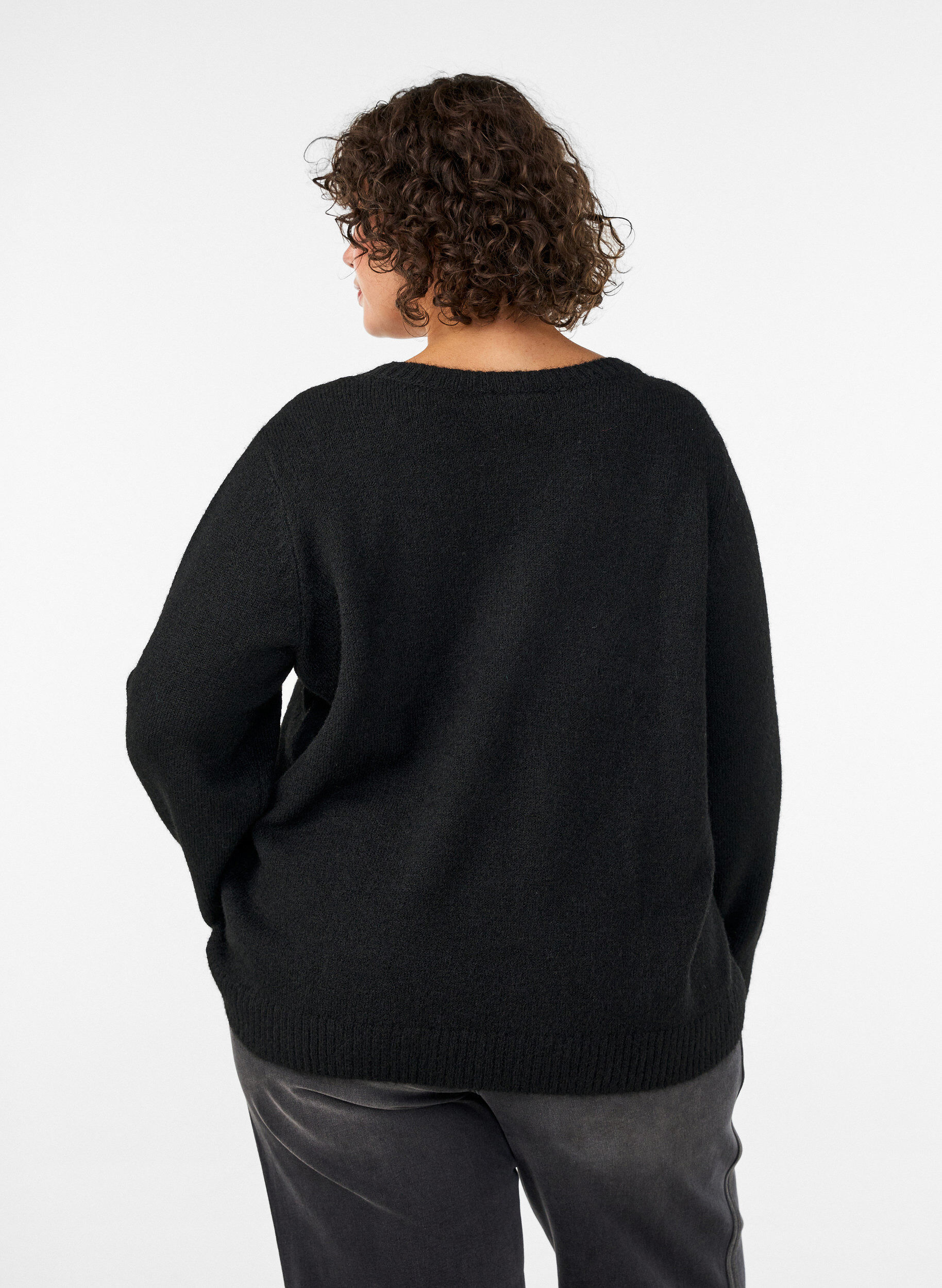 ZizziV&auml;lj&auml; neulepusero py&ouml;re&auml;ll&auml; p&auml;&auml;ntiell&auml;, Musta, Model image number 2