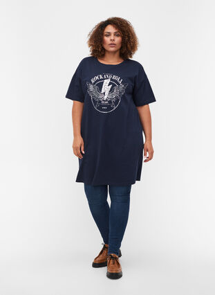 Puuvillainen t-paitamekko printillä, Navy Blazer, Model image number 2