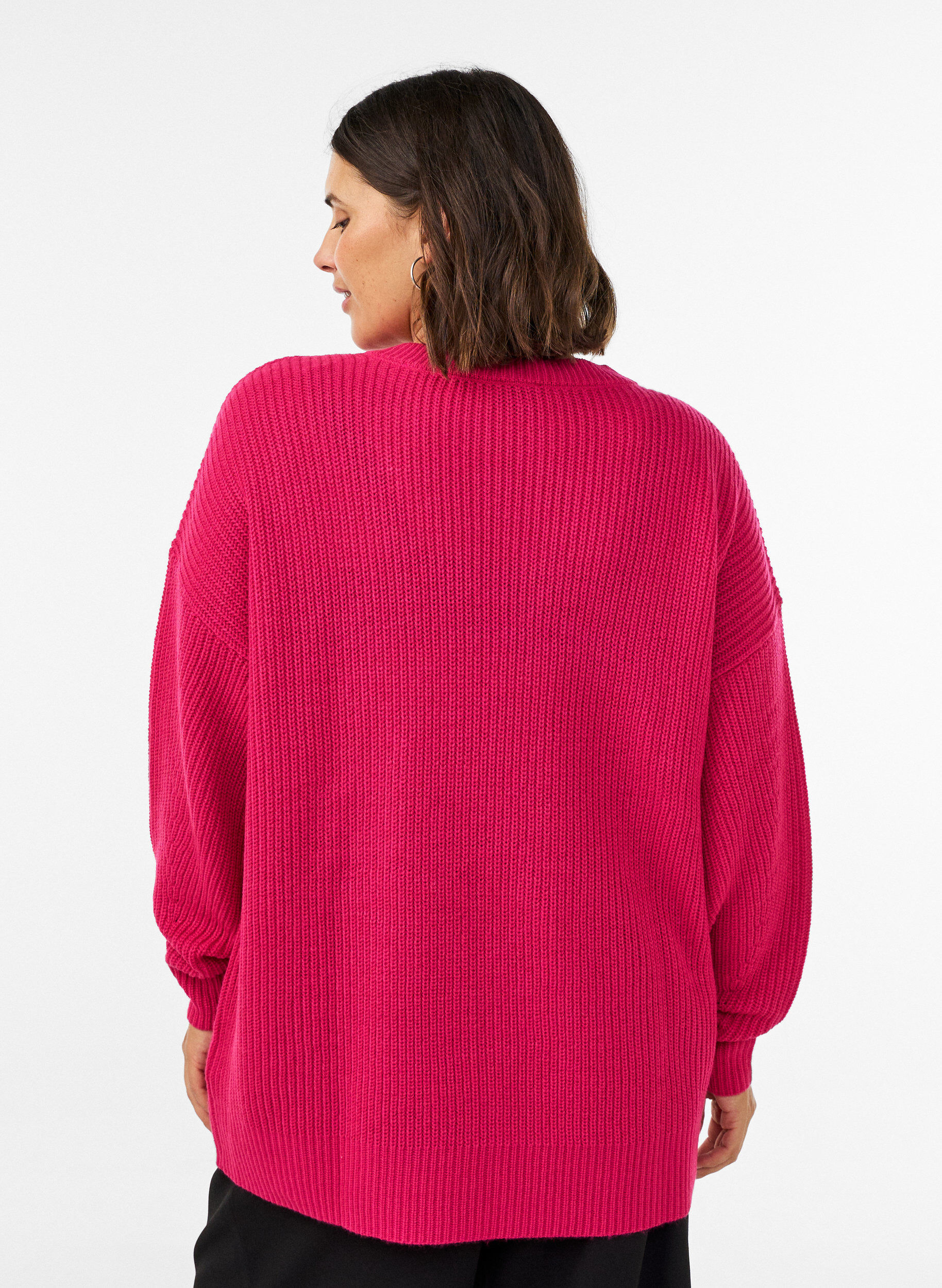 ZizziPitk&auml; ribbineulepusero V-p&auml;&auml;ntiell&auml;, Vaaleanpunainen, Model image number 2