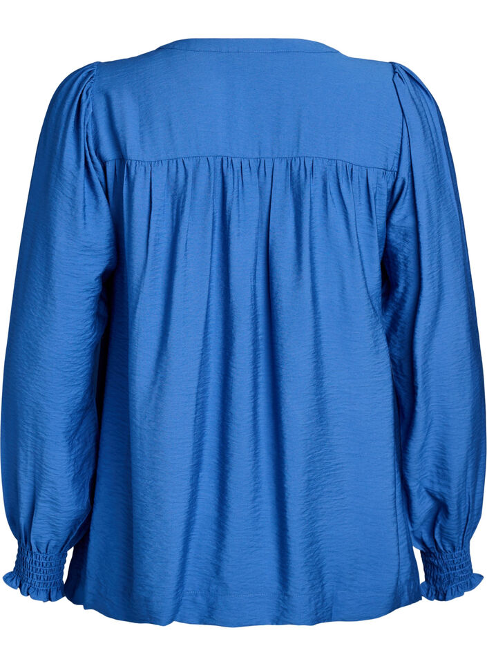 Viskoosipusero smock-yksityiskohdilla ja rypyill&auml;, Sininen, Packshot image number 1