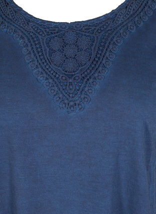 Lyhythihainen mekko pitsillä, Blue Washed , Packshot image number 2