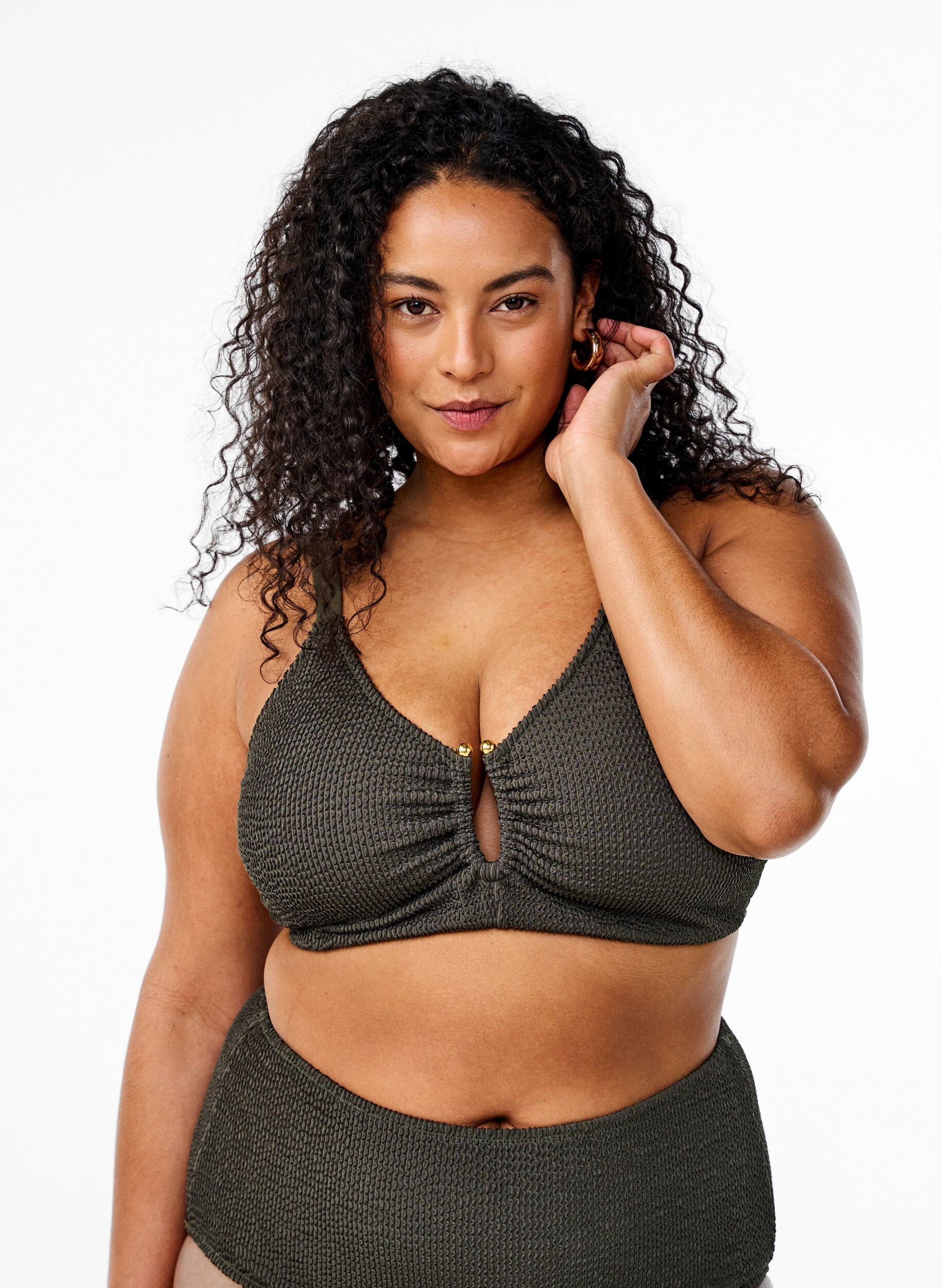 Zizzi Bikiniyl&auml;osa tekstuurilla ja tyylikk&auml;&auml;ll&auml; yksityiskohdalla, Vihre&auml;, Model image number 0