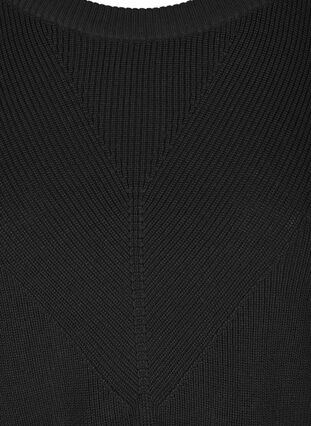 Yksivärinen neulepusero resoreilla, Black, Packshot image number 2