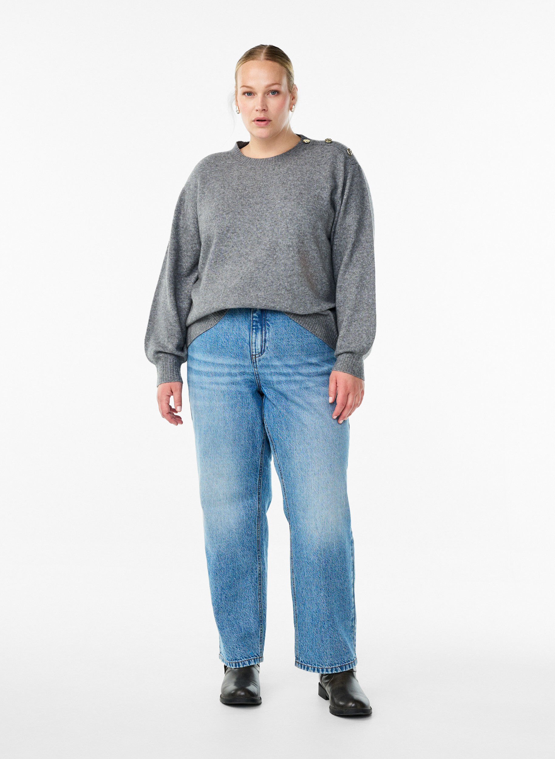 Zizzi Neulepusero nappiyksityiskohdalla, Harmaa, Model image number 1