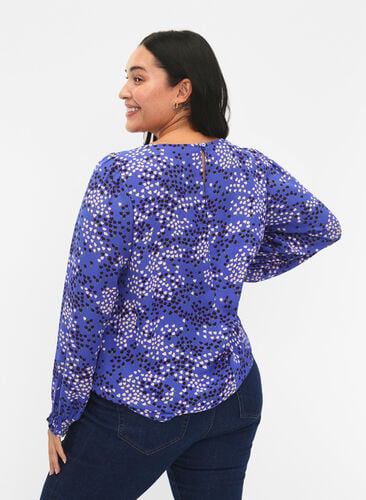 FLASH – Pitkähihainen smokattu ja kuviollinen pusero, Dazzling Blue AOP, Model image number 1