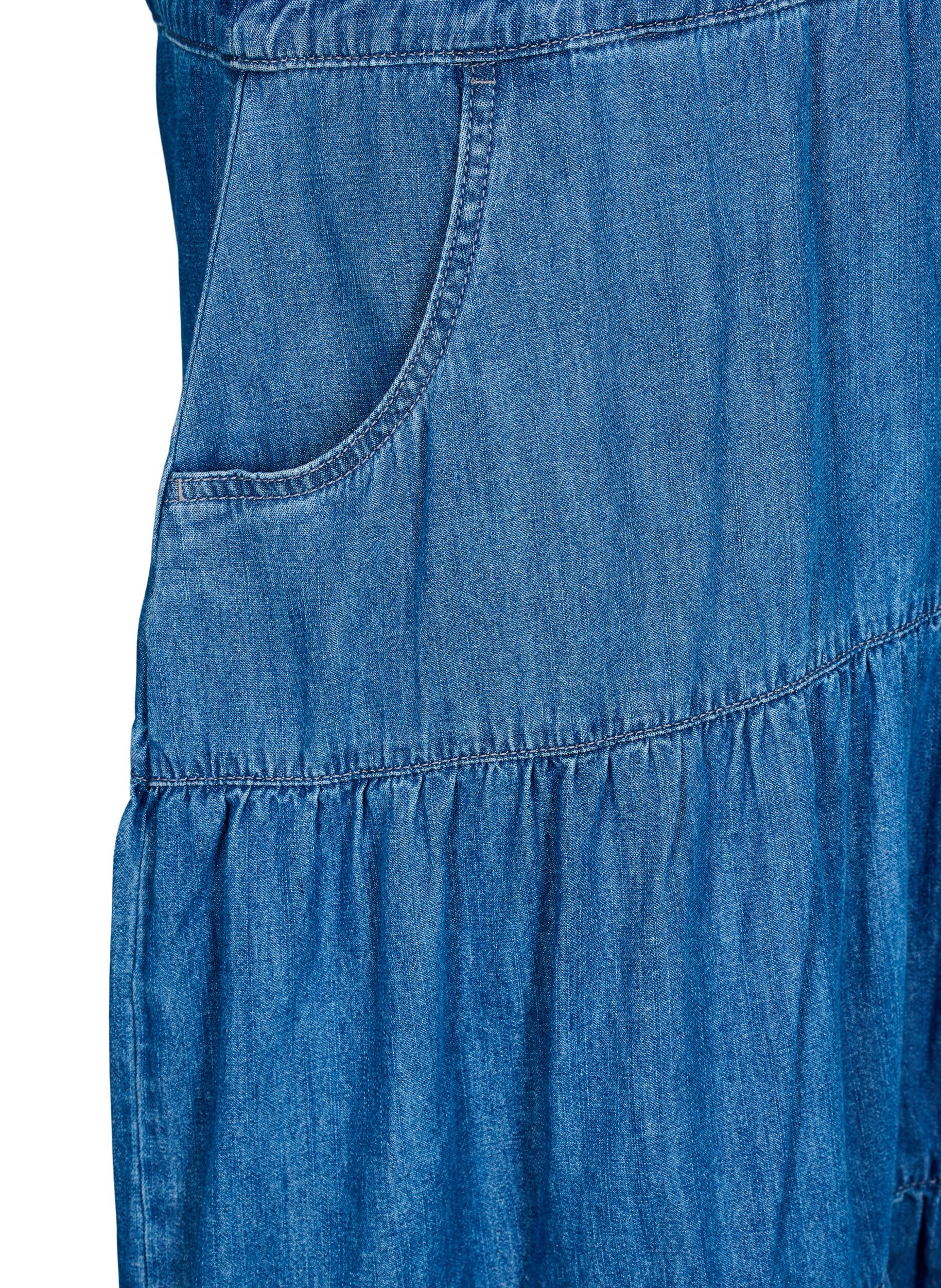 ZizziMidimittainen denimmekko napeilla ja lyhyill&auml; hihoilla, Sininen, Packshot image number 3