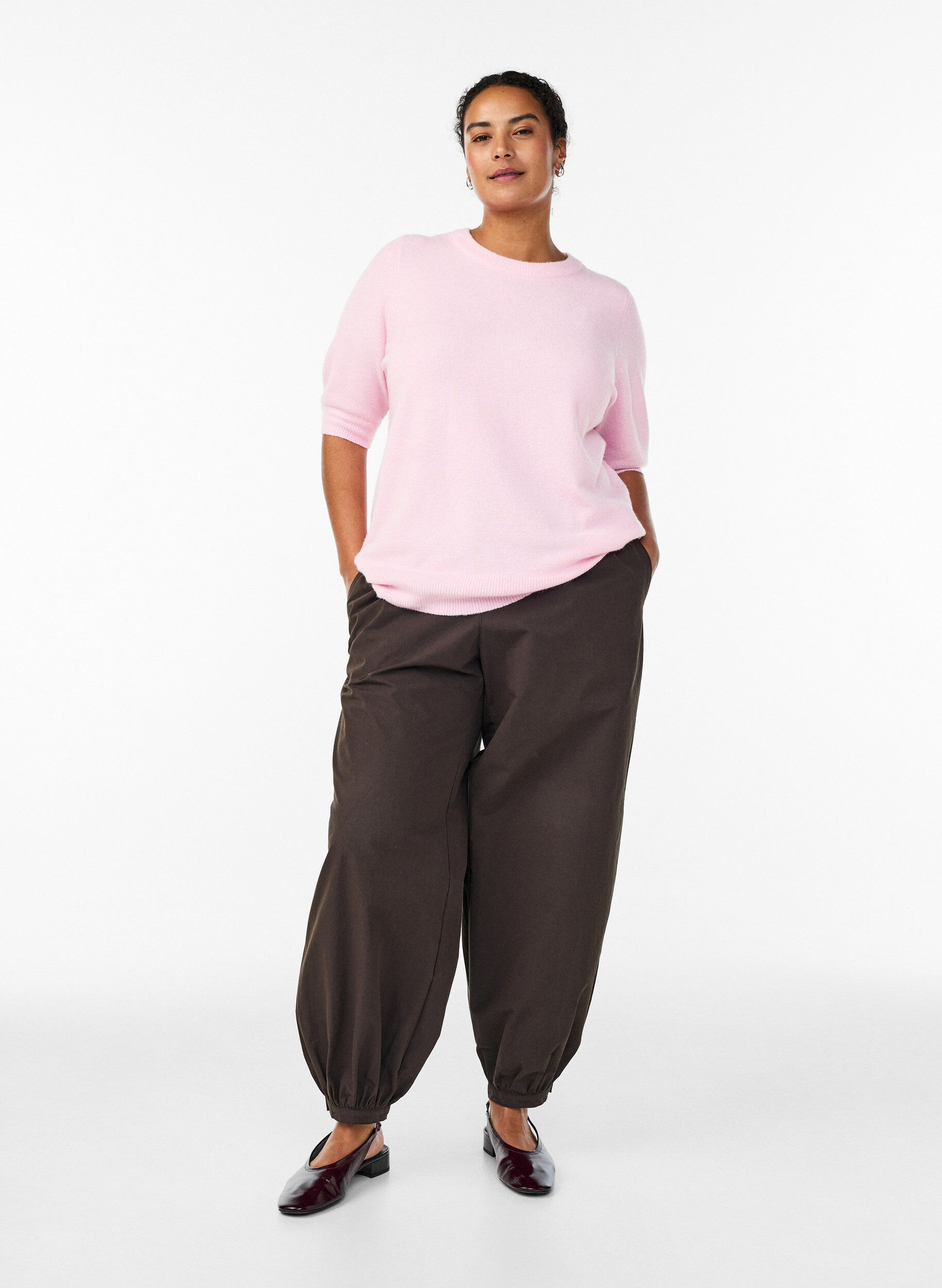 Zizzi Neulepusero lyhyill&auml; hihoilla, Vaaleanpunainen, Model image number 1