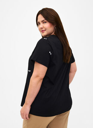 Luomupuuvillasta valmistettu T-paita ruseteilla, Black W. Bow Emb. , Model image number 1