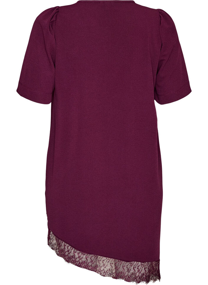 Tunika ep&auml;symmetrisell&auml; pitsireunuksella, Violetti, Packshot image number 1