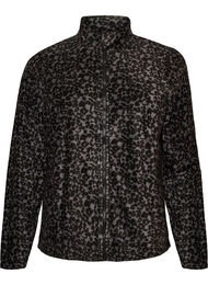 Fleece-takki leopardikuosilla ja korkealla kauluksella, Musta