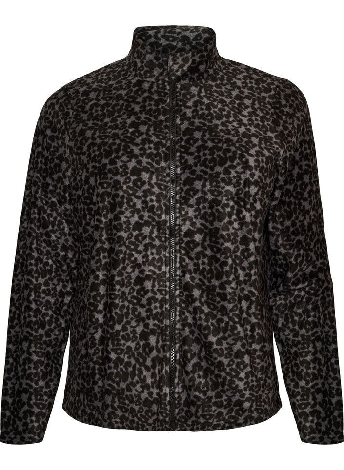 Fleece-takki leopardikuosilla ja korkealla kauluksella, Musta, Packshot image number 0