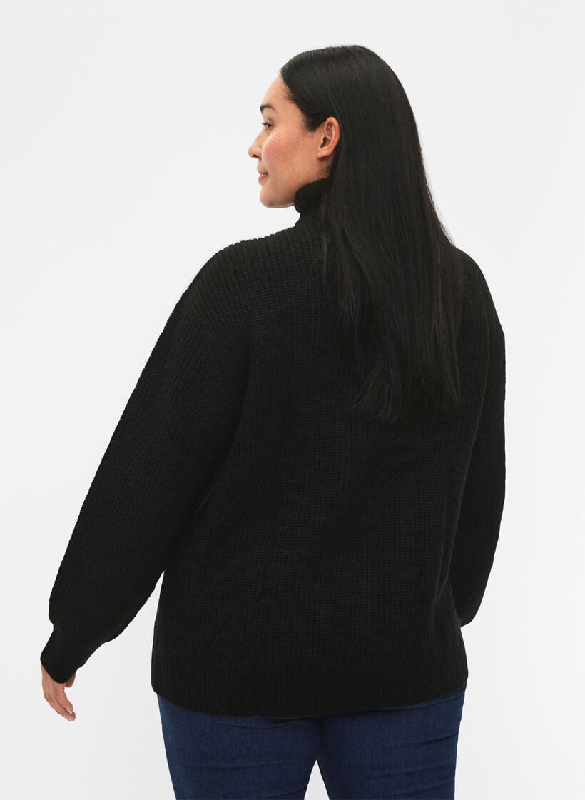 Neulepusero, jossa korkea kaulus ja vetoketju, Musta, Model image number 2